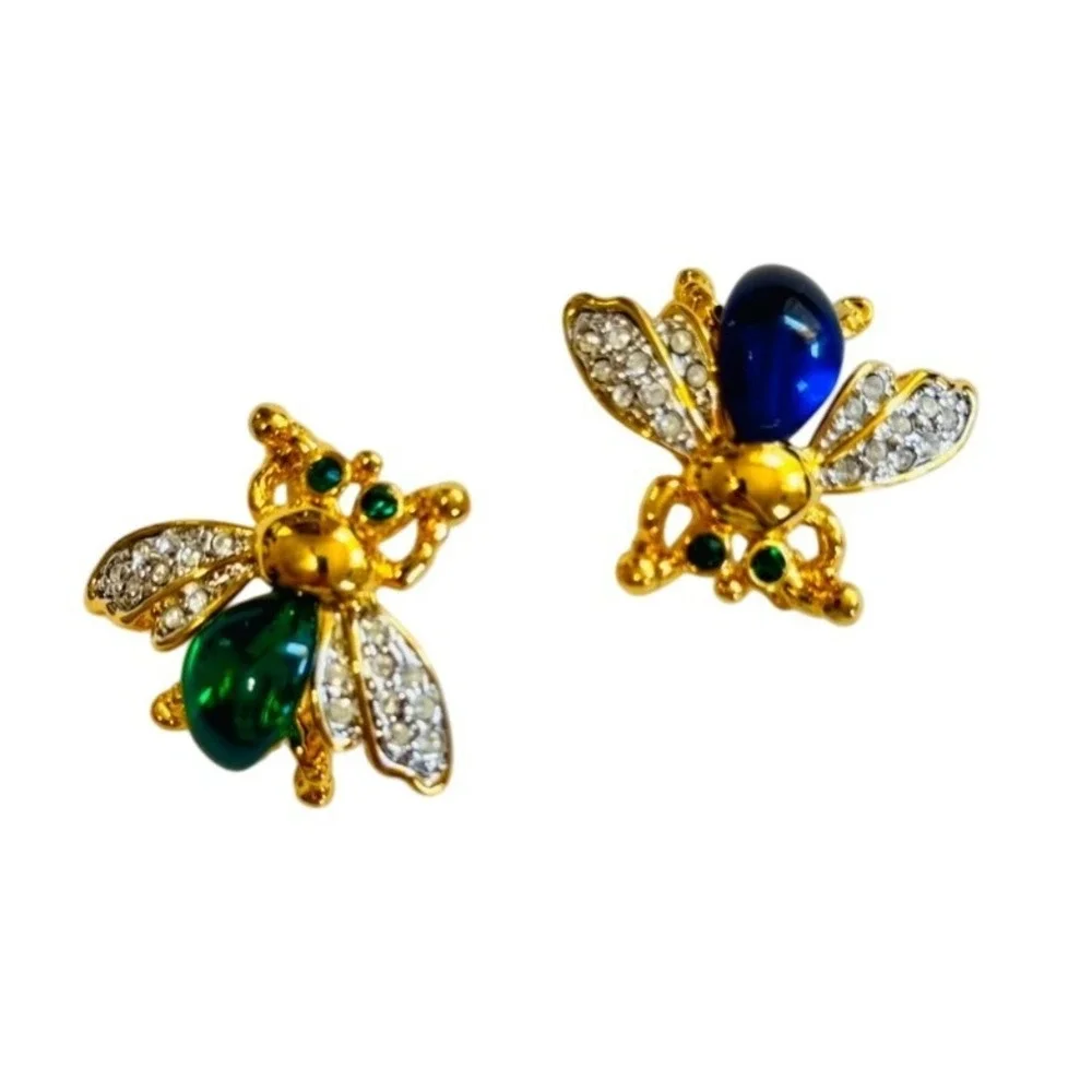 VTG Bumble Bee Jelly Belly Pin Brooch Set Lot of 2 Critters Crystal Rhinestone
